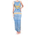 Argentina Christmas Tank Maxi Dress with Blue-White Snowflake Pattern, Sun Emblem, and Gaucho Santa Riding Horse Motif - Wonder Print Shop