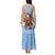 Argentina Christmas Tank Maxi Dress with Blue-White Snowflake Pattern, Sun Emblem, and Gaucho Santa Riding Horse Motif - Wonder Print Shop