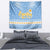 Argentina Christmas Tapestry with Blue-White Snowflake Pattern, Sun Emblem, and Gaucho Santa Riding Horse Motif - Wonder Print Shop