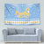 Argentina Christmas Tapestry with Blue-White Snowflake Pattern, Sun Emblem, and Gaucho Santa Riding Horse Motif - Wonder Print Shop
