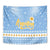 Argentina Christmas Tapestry with Blue-White Snowflake Pattern, Sun Emblem, and Gaucho Santa Riding Horse Motif - Wonder Print Shop