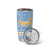 Argentina Christmas Tumbler Cup with Blue-White Snowflake Pattern, Sun Emblem, and Gaucho Santa Riding Horse Motif - Wonder Print Shop