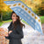 Argentina Christmas Umbrella with Blue-White Snowflake Pattern, Sun Emblem, and Gaucho Santa Riding Horse Motif - Wonder Print Shop