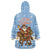 Argentina Christmas Wearable Blanket Hoodie with Blue-White Snowflake Pattern, Sun Emblem, and Gaucho Santa Riding Horse Motif - Wonder Print Shop