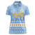 Argentina Christmas Women Polo Shirt with Blue-White Snowflake Pattern, Sun Emblem, and Gaucho Santa Riding Horse Motif - Wonder Print Shop