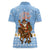 Argentina Christmas Women Polo Shirt with Blue-White Snowflake Pattern, Sun Emblem, and Gaucho Santa Riding Horse Motif - Wonder Print Shop