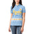 Argentina Christmas Women Polo Shirt with Blue-White Snowflake Pattern, Sun Emblem, and Gaucho Santa Riding Horse Motif - Wonder Print Shop