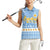 Argentina Christmas Women Sleeveless Polo Shirt with Blue-White Snowflake Pattern, Sun Emblem, and Gaucho Santa Riding Horse Motif - Wonder Print Shop