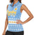 Argentina Christmas Women Sleeveless Polo Shirt with Blue-White Snowflake Pattern, Sun Emblem, and Gaucho Santa Riding Horse Motif - Wonder Print Shop