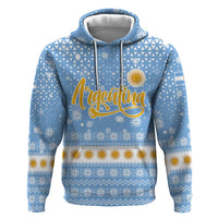 Argentina Christmas Zip Hoodie with Blue-White Snowflake Pattern, Sun Emblem, and Gaucho Santa Riding Horse Motif - Wonder Print Shop