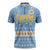 Argentina Christmas Zipper Polo Shirt with Blue-White Snowflake Pattern, Sun Emblem, and Gaucho Santa Riding Horse Motif - Wonder Print Shop