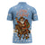 Argentina Christmas Zipper Polo Shirt with Blue-White Snowflake Pattern, Sun Emblem, and Gaucho Santa Riding Horse Motif - Wonder Print Shop