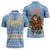 Argentina Christmas Zipper Polo Shirt with Blue-White Snowflake Pattern, Sun Emblem, and Gaucho Santa Riding Horse Motif - Wonder Print Shop