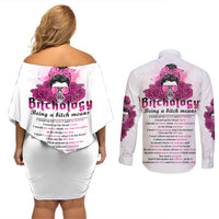 Bitchology Being A Bitch Means Couples Matching Off Shoulder Short Dress and Long Sleeve Button Shirt - Wonder Print Shop