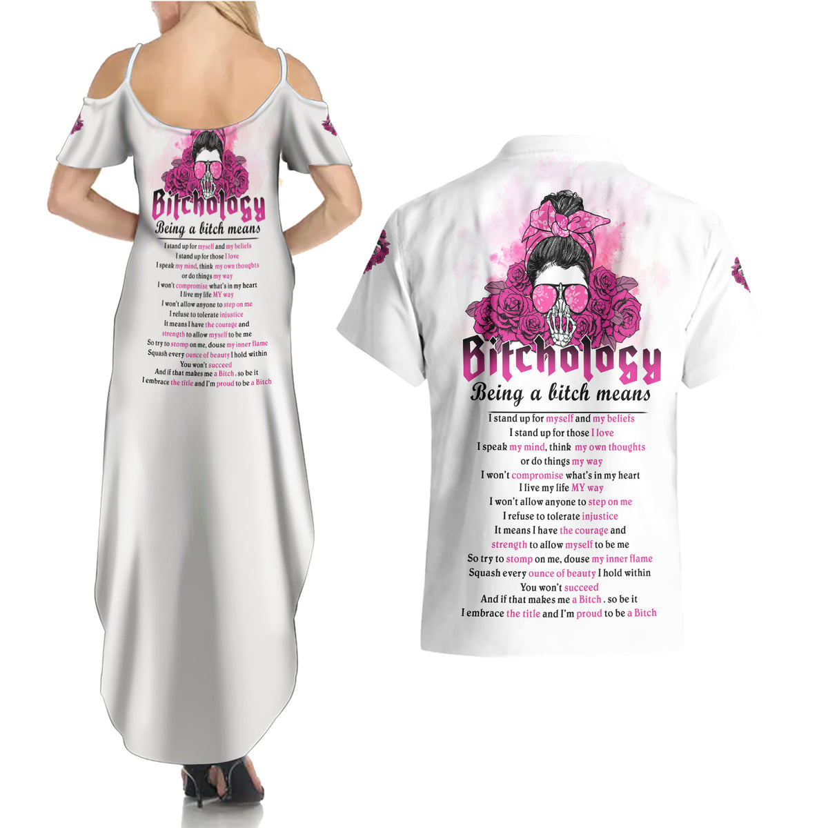 Bitchology Being A Bitch Means Couples Matching Summer Maxi Dress and Hawaiian Shirt - Wonder Print Shop