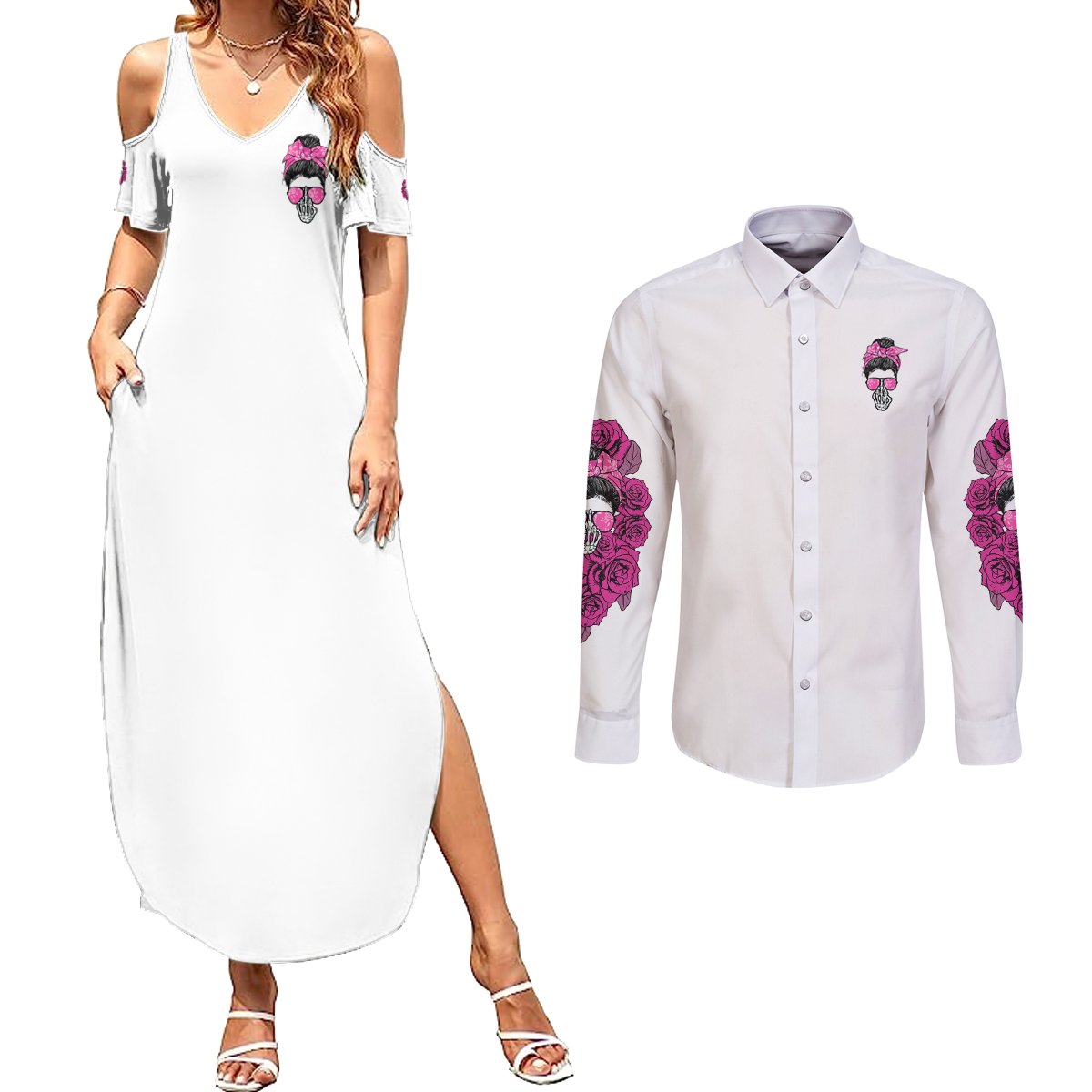 Bitchology Being A Bitch Means Couples Matching Summer Maxi Dress and Long Sleeve Button Shirt - Wonder Print Shop