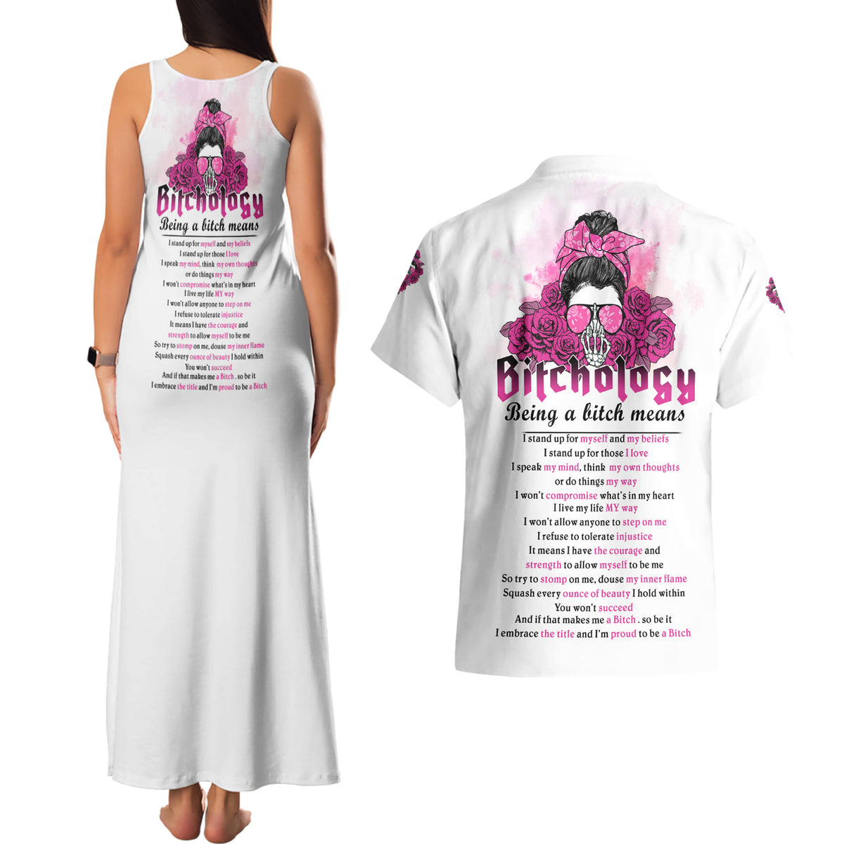 Bitchology Being A Bitch Means Couples Matching Tank Maxi Dress and Hawaiian Shirt - Wonder Print Shop