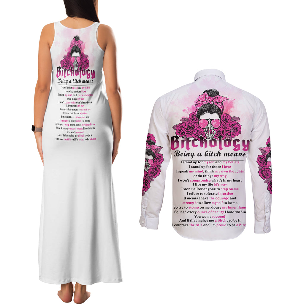Bitchology Being A Bitch Means Couples Matching Tank Maxi Dress and Long Sleeve Button Shirt - Wonder Print Shop