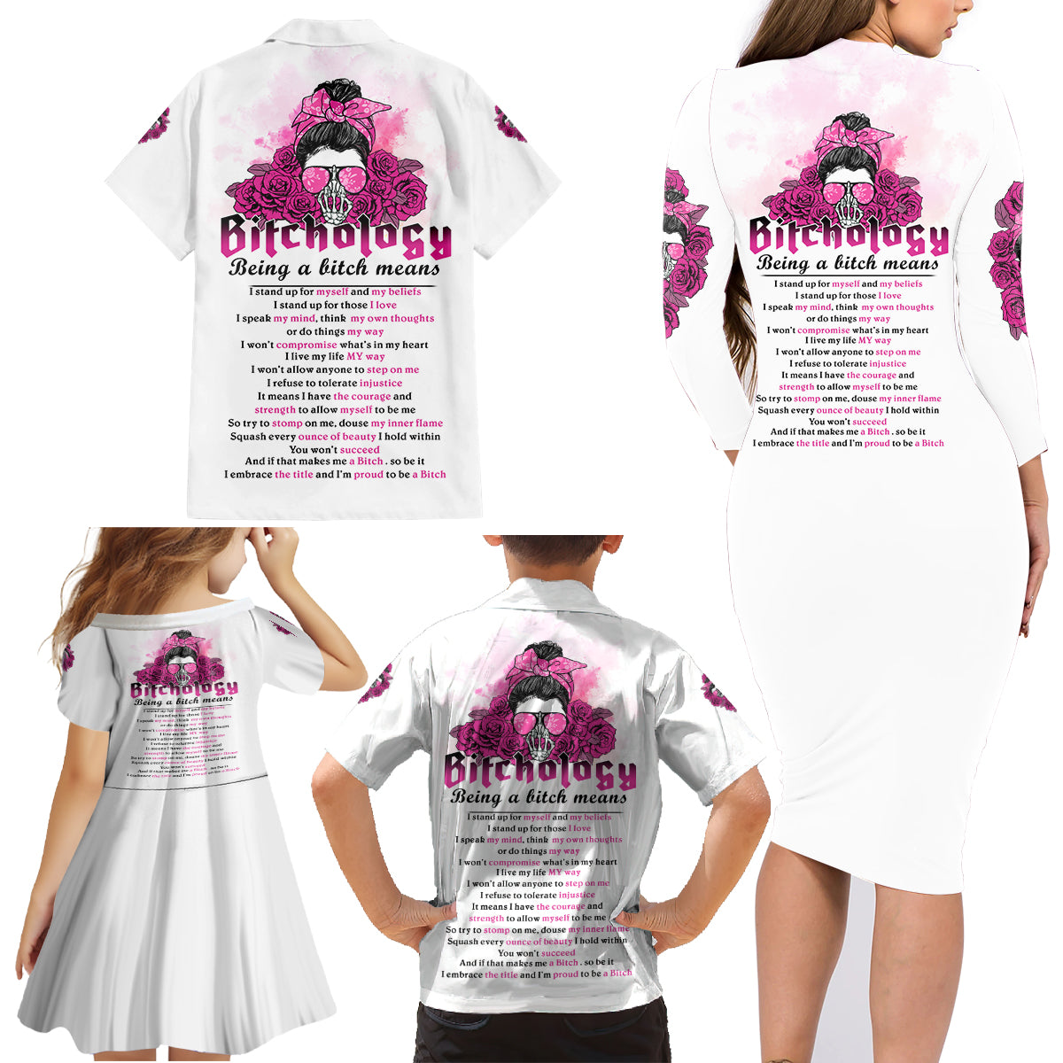 Bitchology Being A Bitch Means Family Matching Long Sleeve Bodycon Dress and Hawaiian Shirt - Wonder Print Shop
