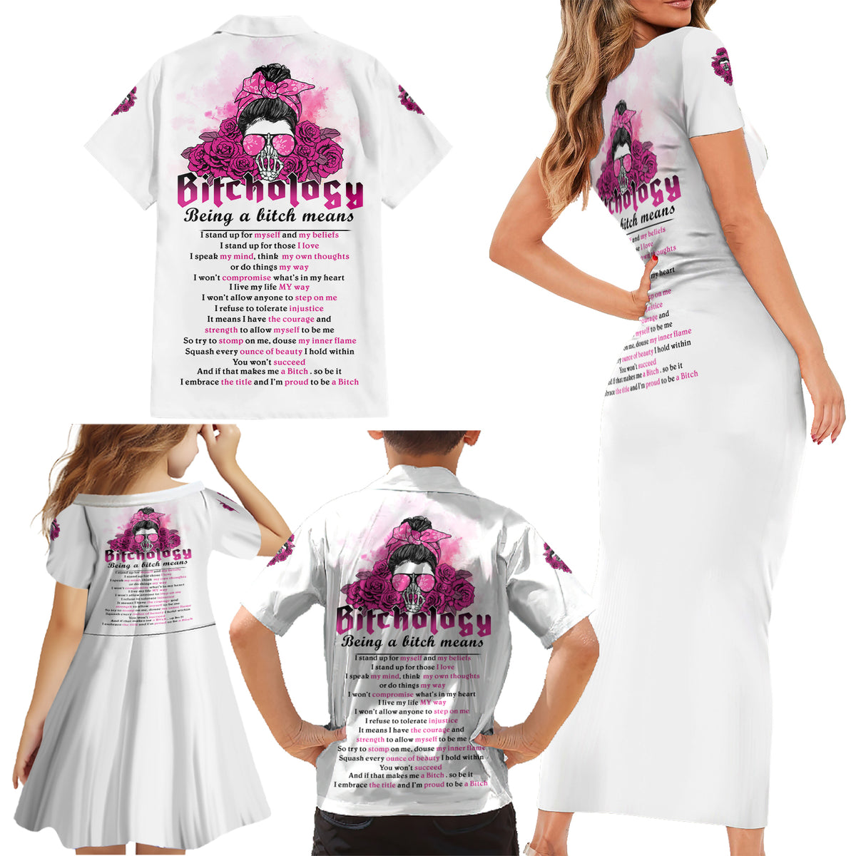 Bitchology Being A Bitch Means Family Matching Short Sleeve Bodycon Dress and Hawaiian Shirt - Wonder Print Shop