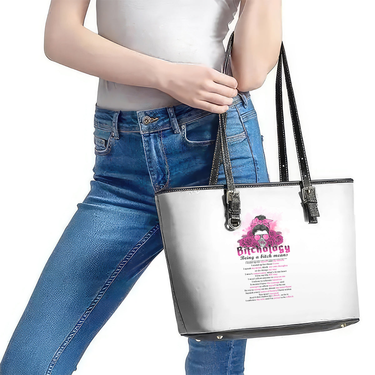 Bitchology Being A Bitch Means Leather Tote Bag - Wonder Print Shop