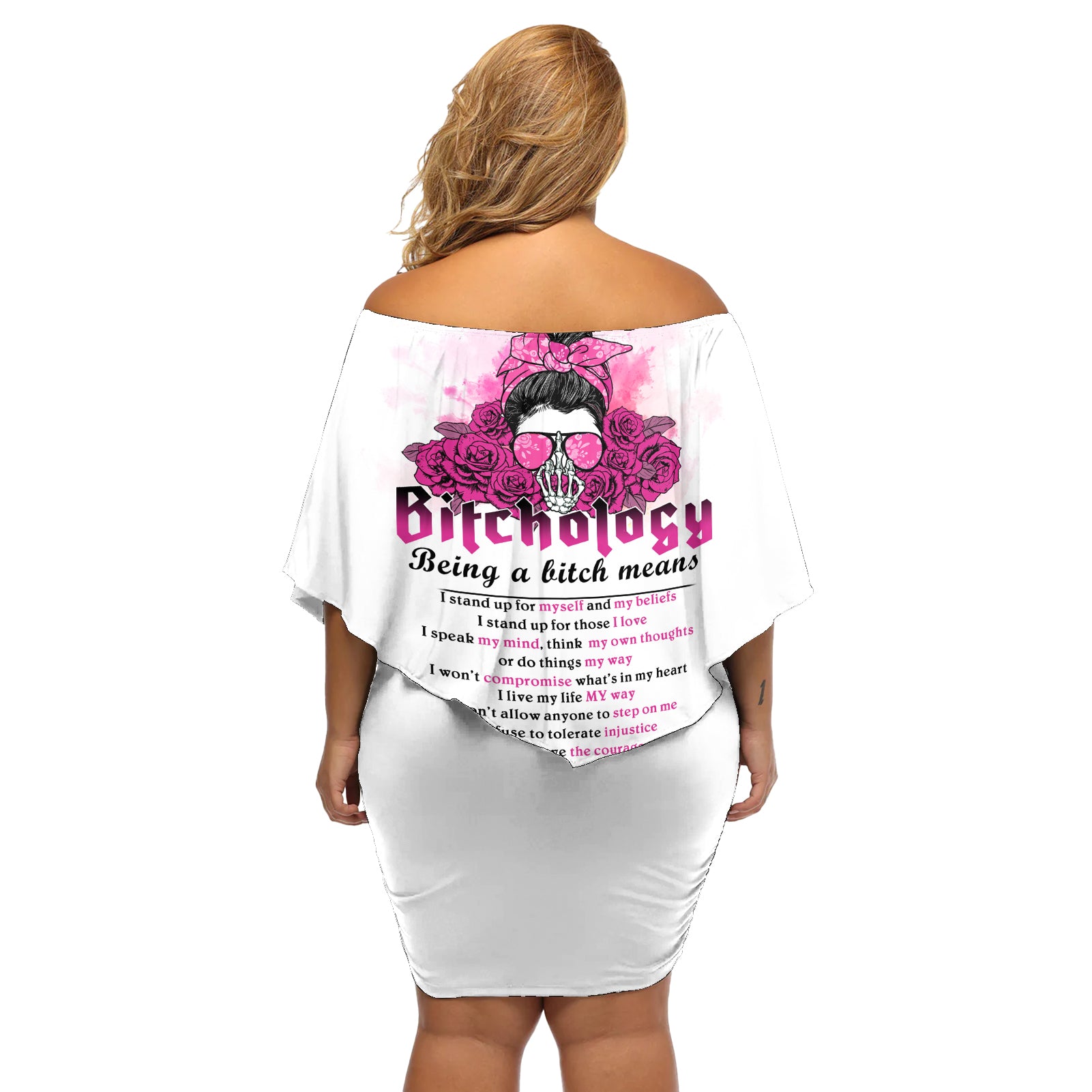 Bitchology Being A Bitch Means Off Shoulder Short Dress - Wonder Print Shop
