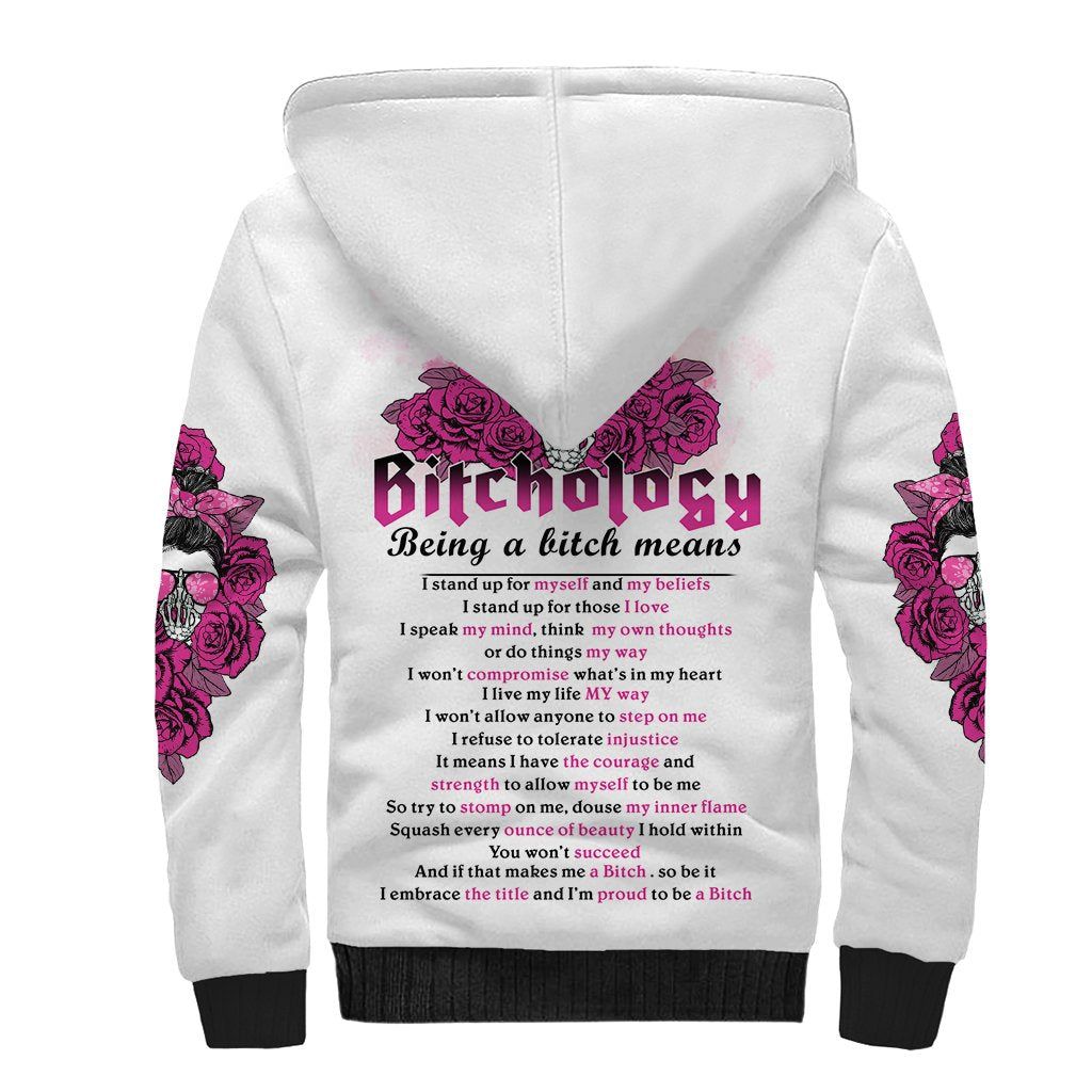 Bitchology Being A Bitch Means Sherpa Hoodie - Wonder Print Shop