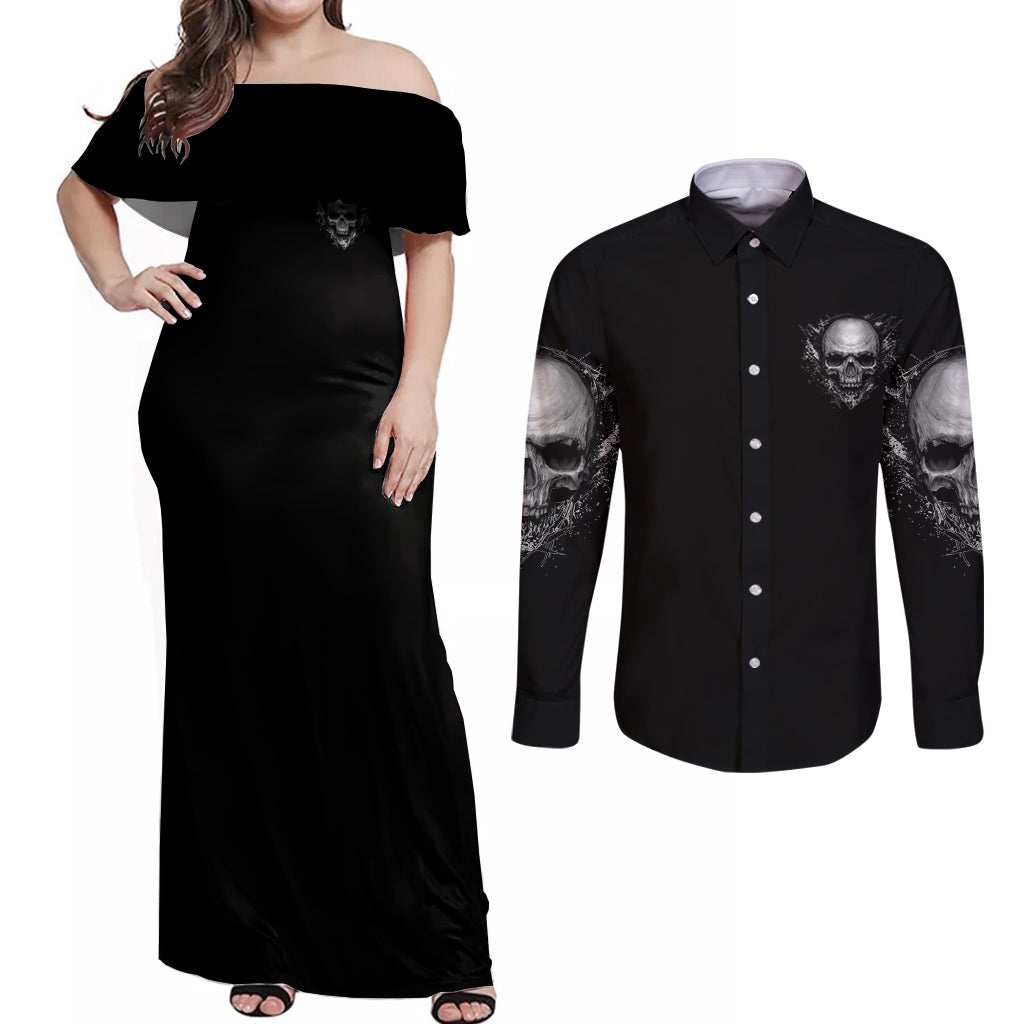 Underestimate Me That'll Be Fun Couples Matching Off Shoulder Maxi Dress and Long Sleeve Button Shirt - Wonder Print Shop