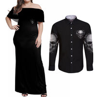Underestimate Me That'll Be Fun Couples Matching Off Shoulder Maxi Dress and Long Sleeve Button Shirt - Wonder Print Shop