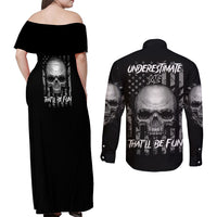 Underestimate Me That'll Be Fun Couples Matching Off Shoulder Maxi Dress and Long Sleeve Button Shirt - Wonder Print Shop