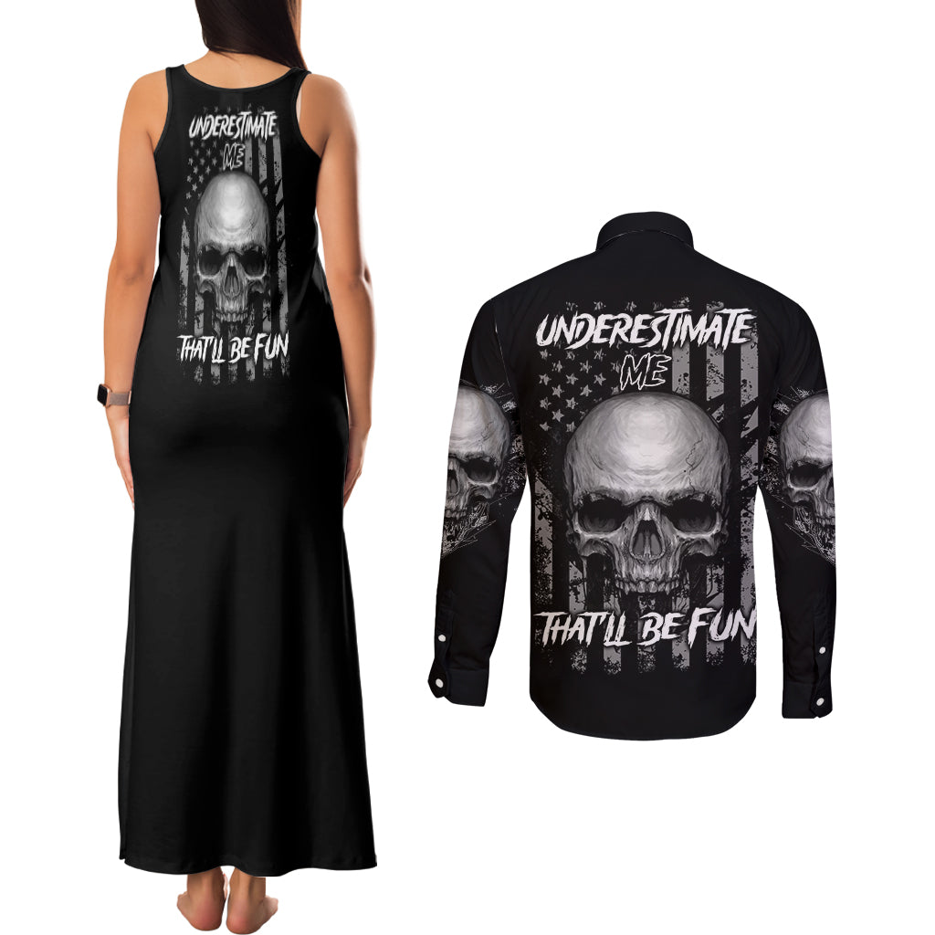Underestimate Me That'll Be Fun Couples Matching Tank Maxi Dress and Long Sleeve Button Shirt - Wonder Print Shop
