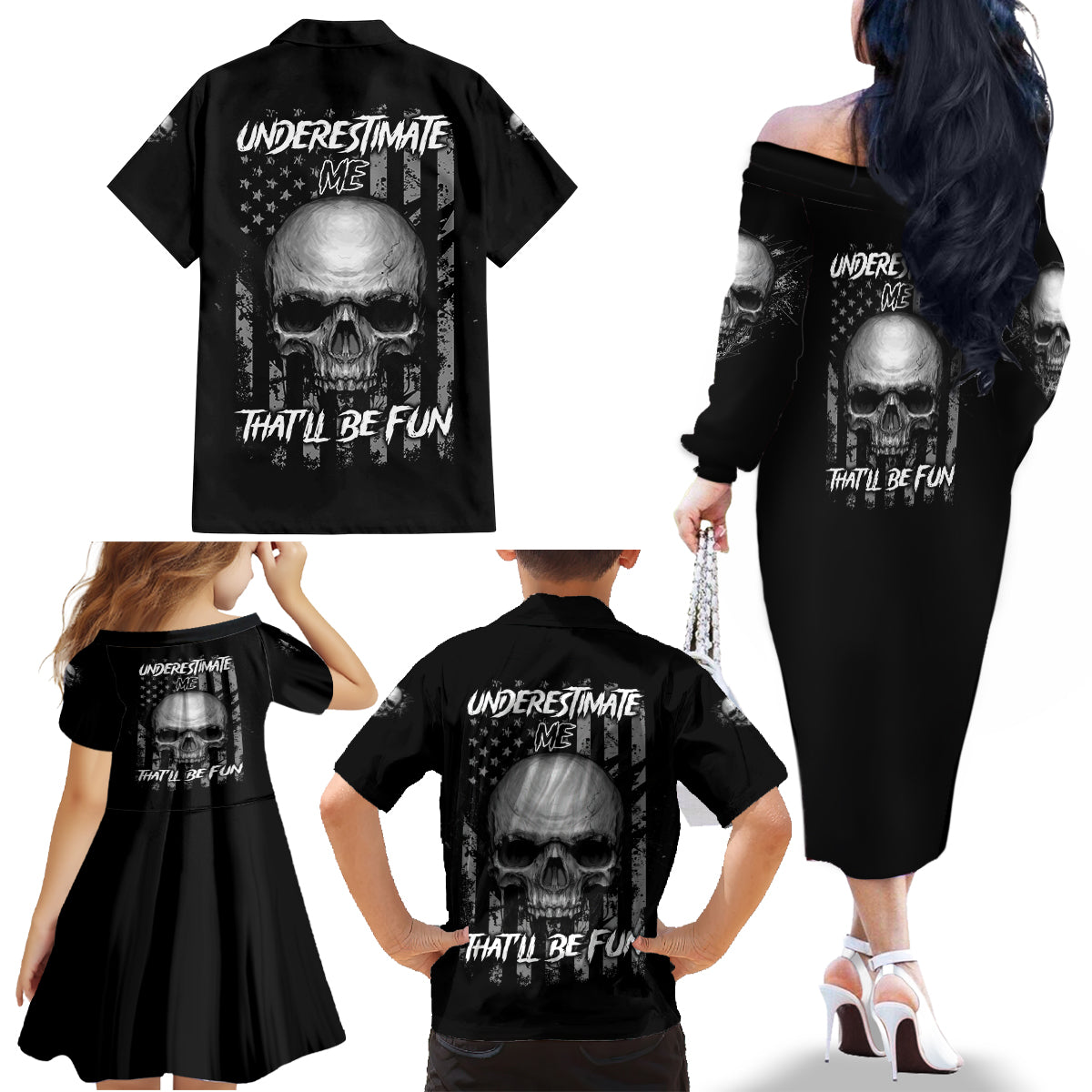 Underestimate Me That'll Be Fun Family Matching Off Shoulder Long Sleeve Dress and Hawaiian Shirt - Wonder Print Shop