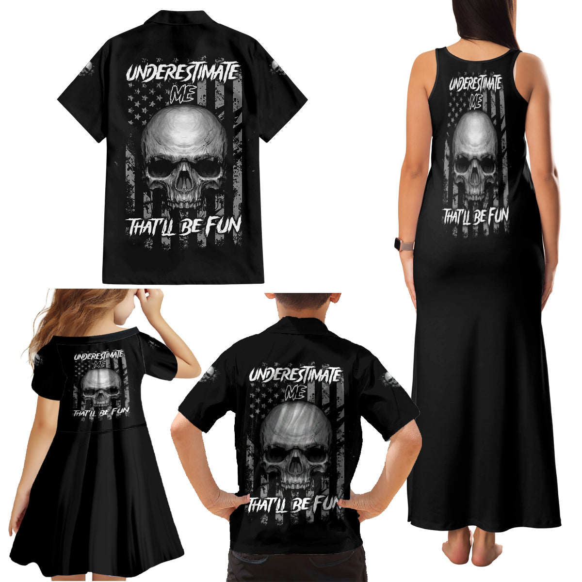 Underestimate Me That'll Be Fun Family Matching Tank Maxi Dress and Hawaiian Shirt - Wonder Print Shop