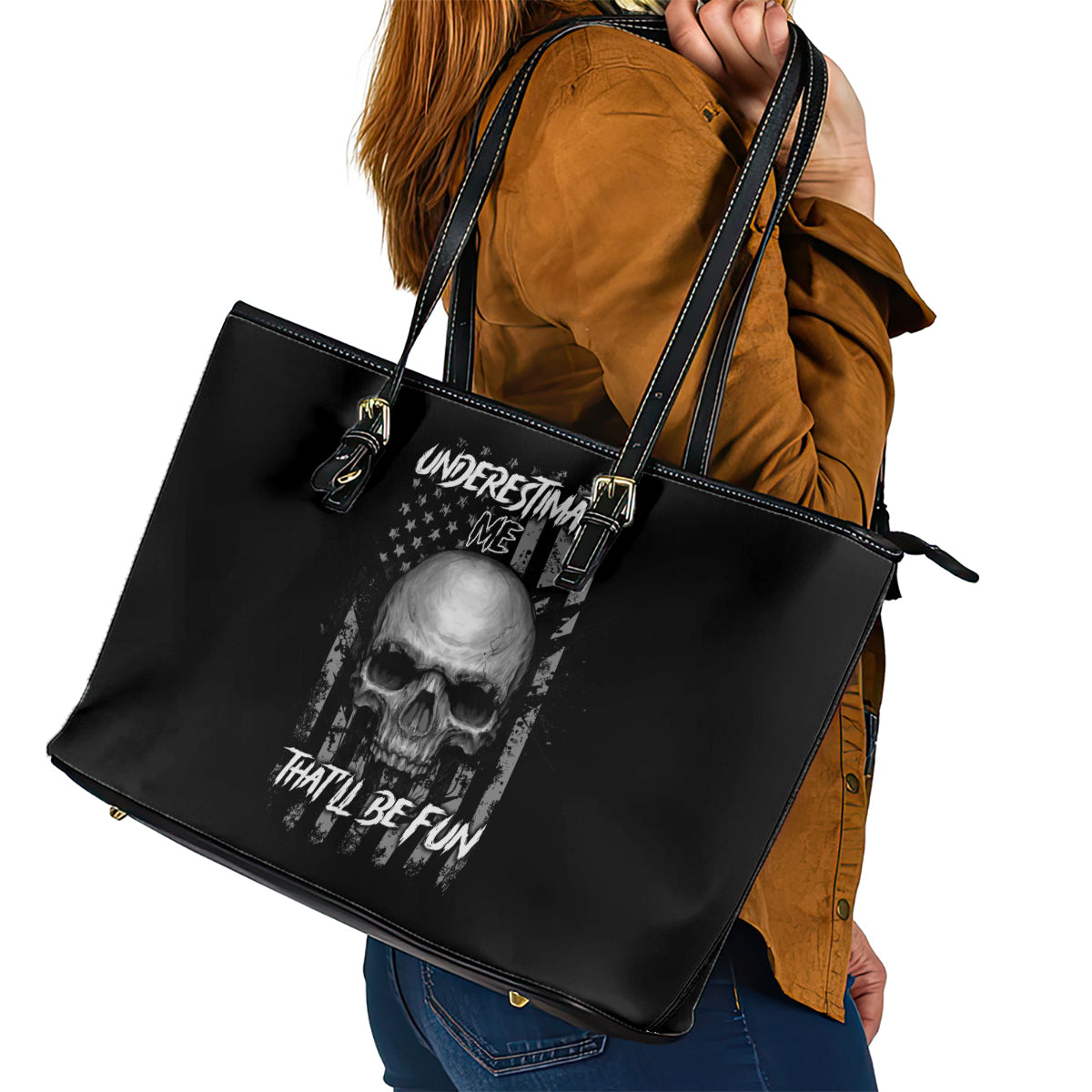 Underestimate Me That'll Be Fun Leather Tote Bag - Wonder Print Shop