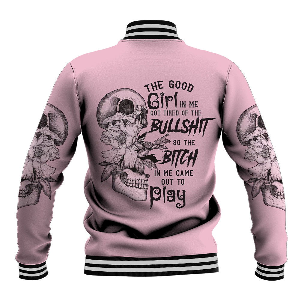 The Good Girl In Me Got Tired Skull Baseball Jacket - Wonder Print Shop