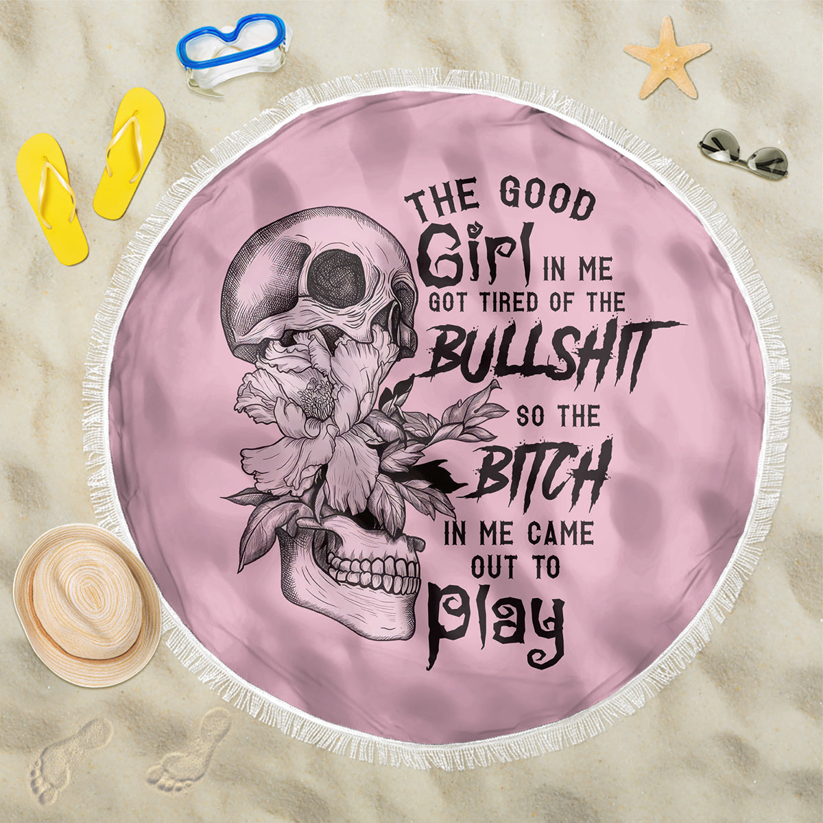 The Good Girl In Me Got Tired Skull Beach Blanket - Wonder Print Shop