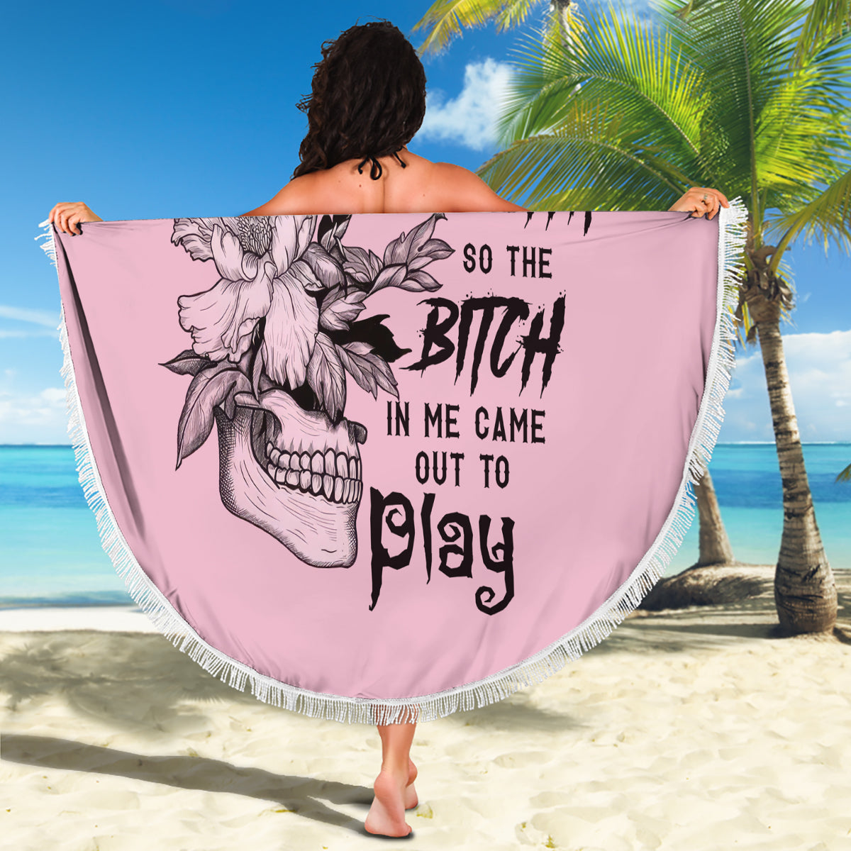 The Good Girl In Me Got Tired Skull Beach Blanket - Wonder Print Shop