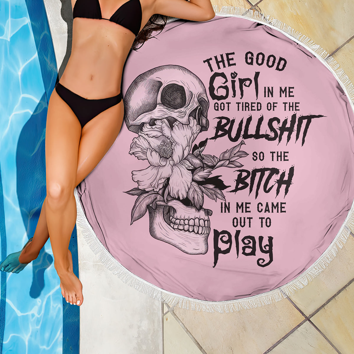 The Good Girl In Me Got Tired Skull Beach Blanket - Wonder Print Shop