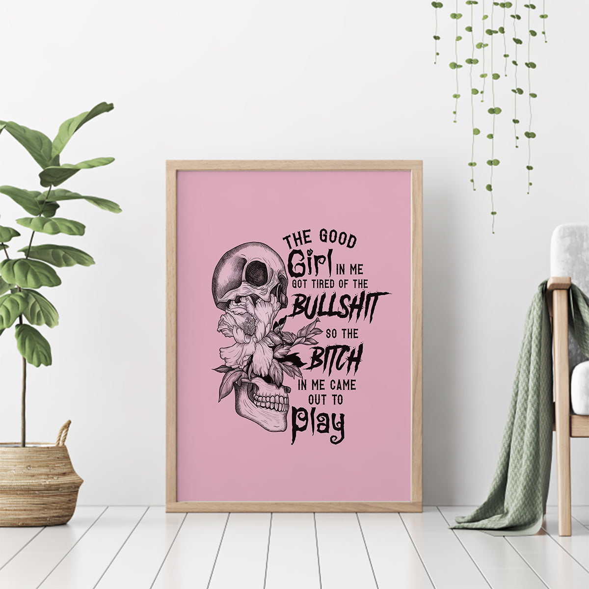 The Good Girl In Me Got Tired Skull Canvas Wall Art - Wonder Print Shop