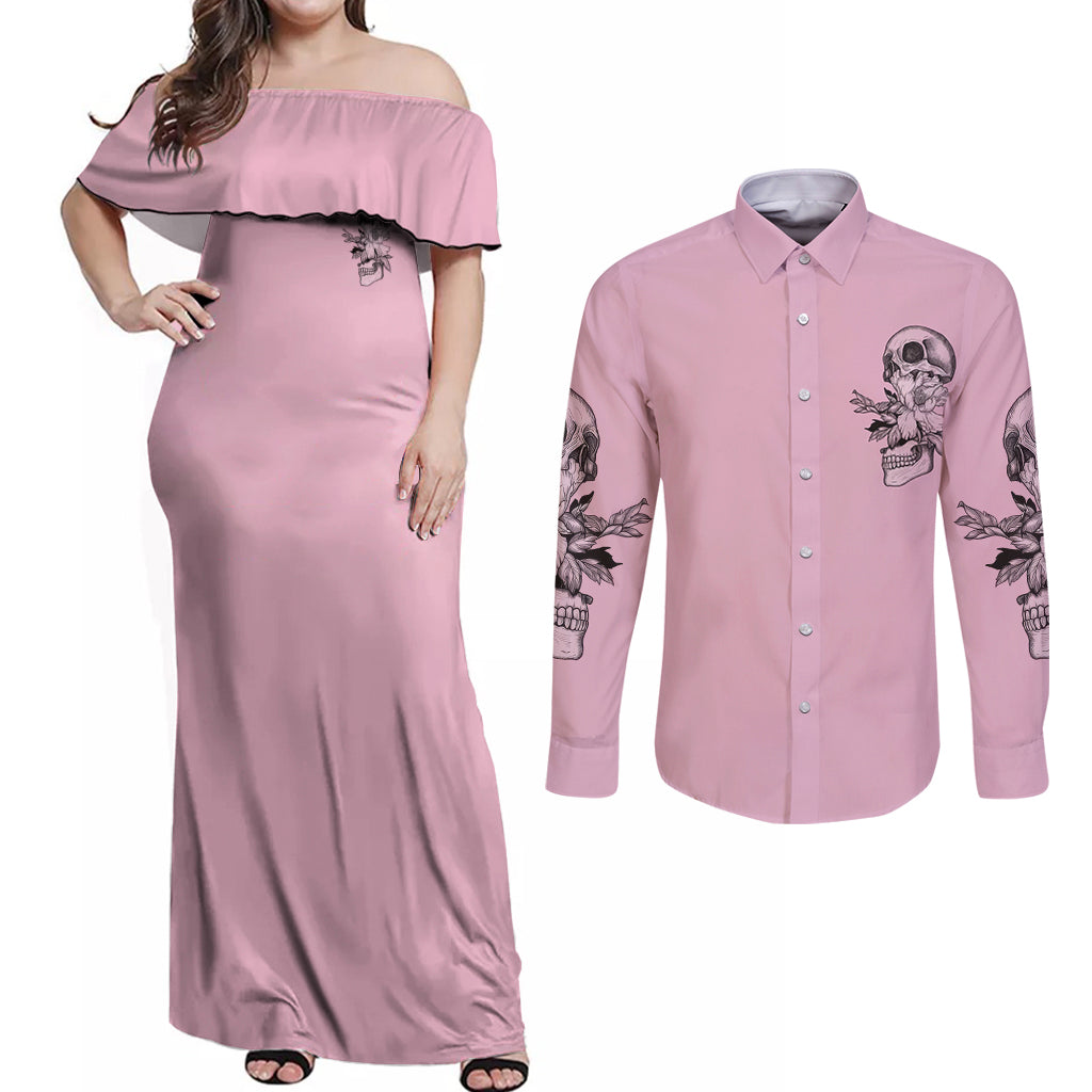 The Good Girl In Me Got Tired Skull Couples Matching Off Shoulder Maxi Dress and Long Sleeve Button Shirt - Wonder Print Shop