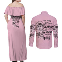 The Good Girl In Me Got Tired Skull Couples Matching Off Shoulder Maxi Dress and Long Sleeve Button Shirt - Wonder Print Shop