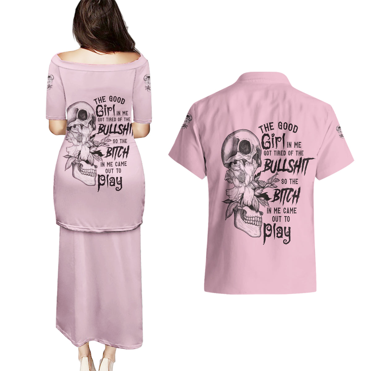The Good Girl In Me Got Tired Skull Couples Matching Puletasi Dress and Hawaiian Shirt - Wonder Print Shop
