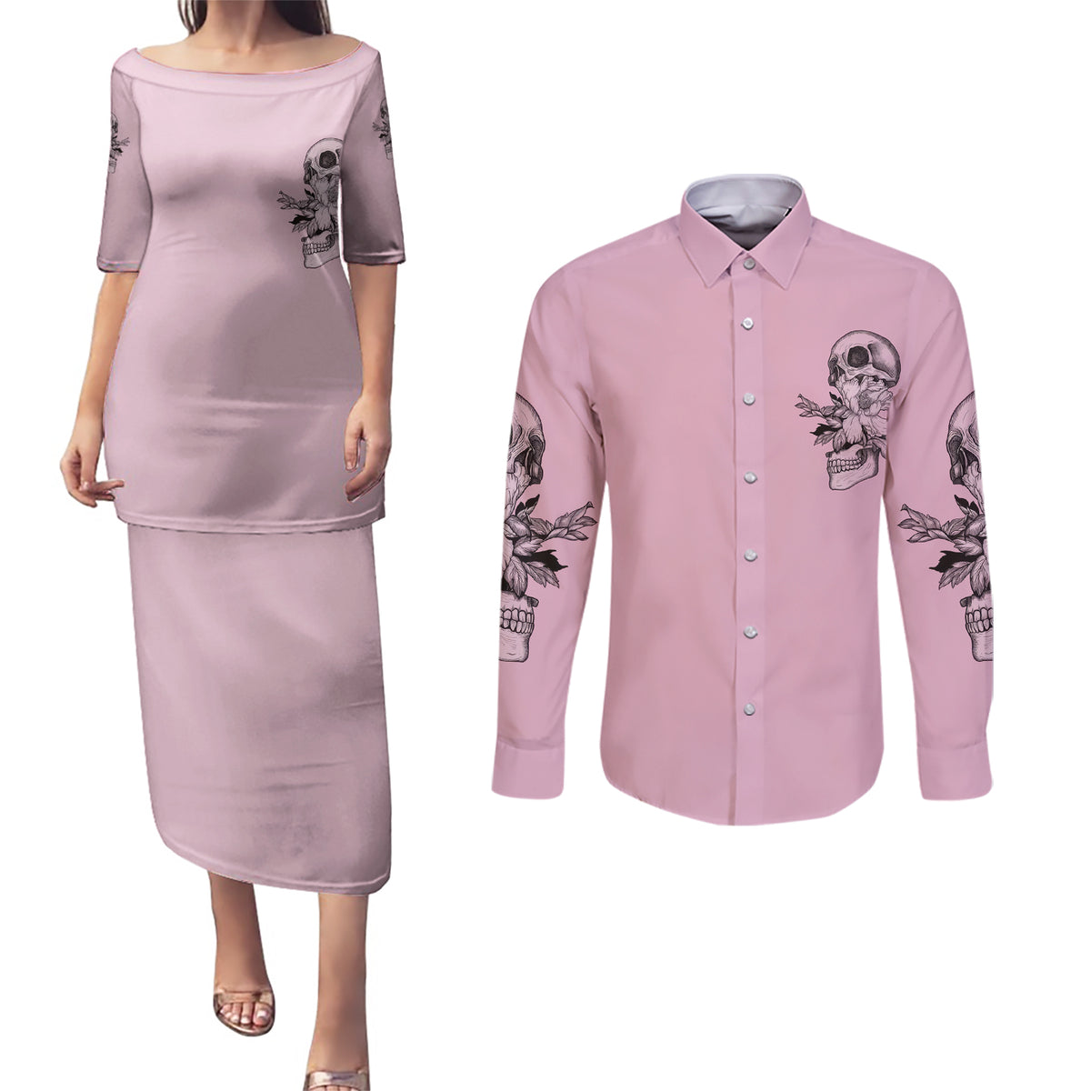 The Good Girl In Me Got Tired Skull Couples Matching Puletasi Dress and Long Sleeve Button Shirt - Wonder Print Shop