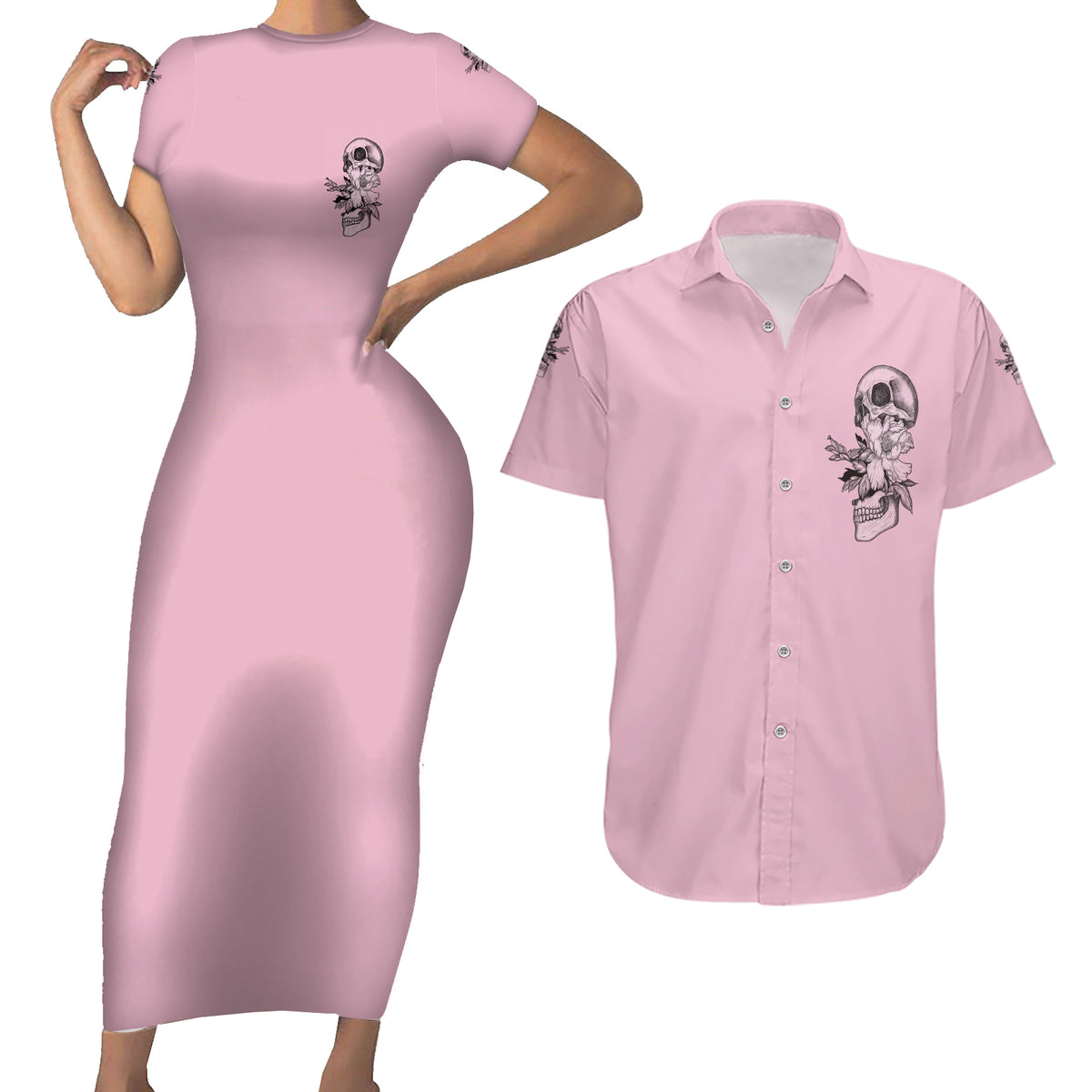 The Good Girl In Me Got Tired Skull Couples Matching Short Sleeve Bodycon Dress and Hawaiian Shirt - Wonder Print Shop