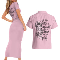 The Good Girl In Me Got Tired Skull Couples Matching Short Sleeve Bodycon Dress and Hawaiian Shirt - Wonder Print Shop
