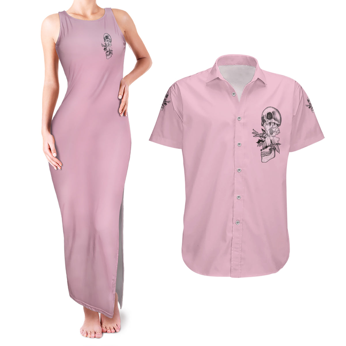 The Good Girl In Me Got Tired Skull Couples Matching Tank Maxi Dress and Hawaiian Shirt - Wonder Print Shop