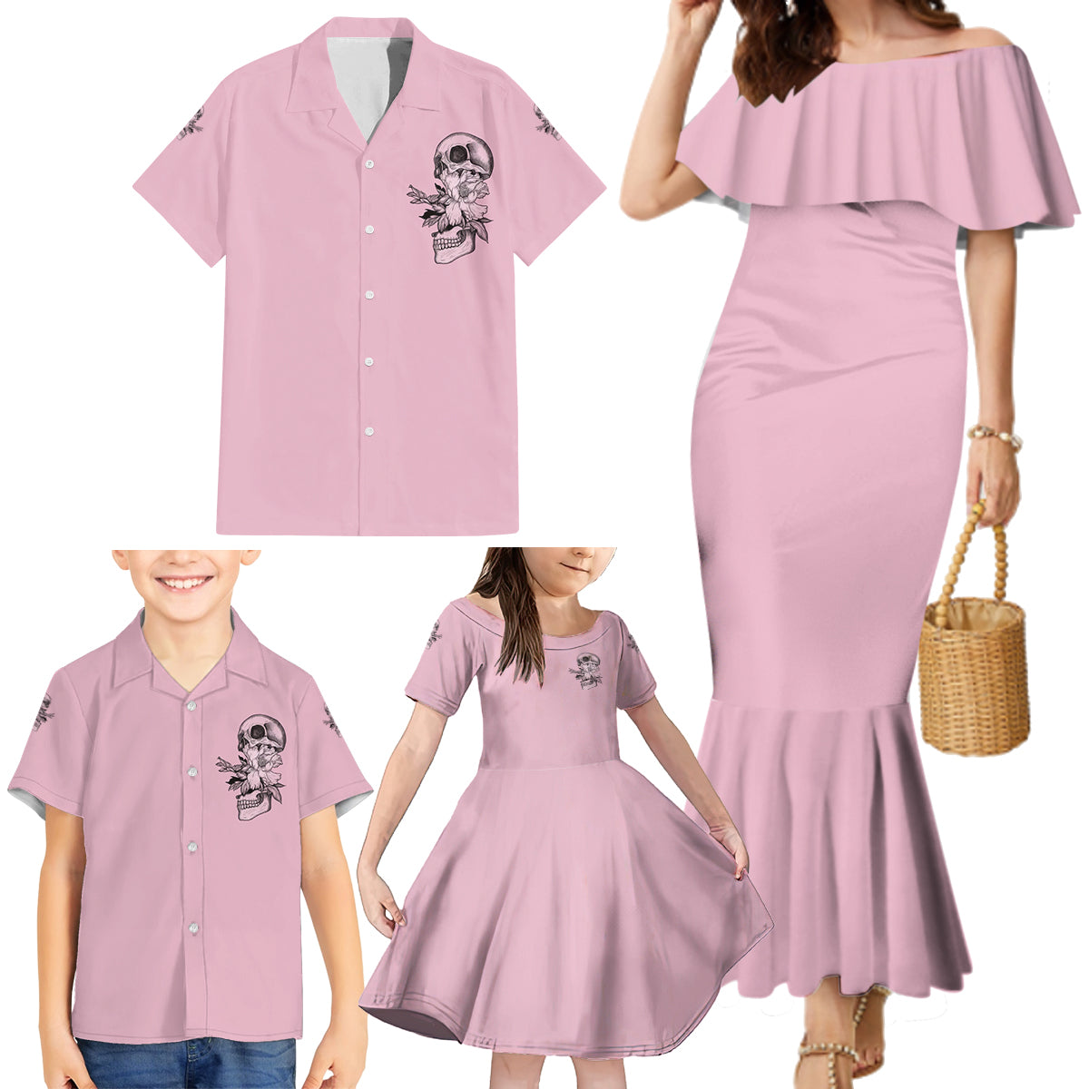 The Good Girl In Me Got Tired Skull Family Matching Mermaid Dress and Hawaiian Shirt - Wonder Print Shop