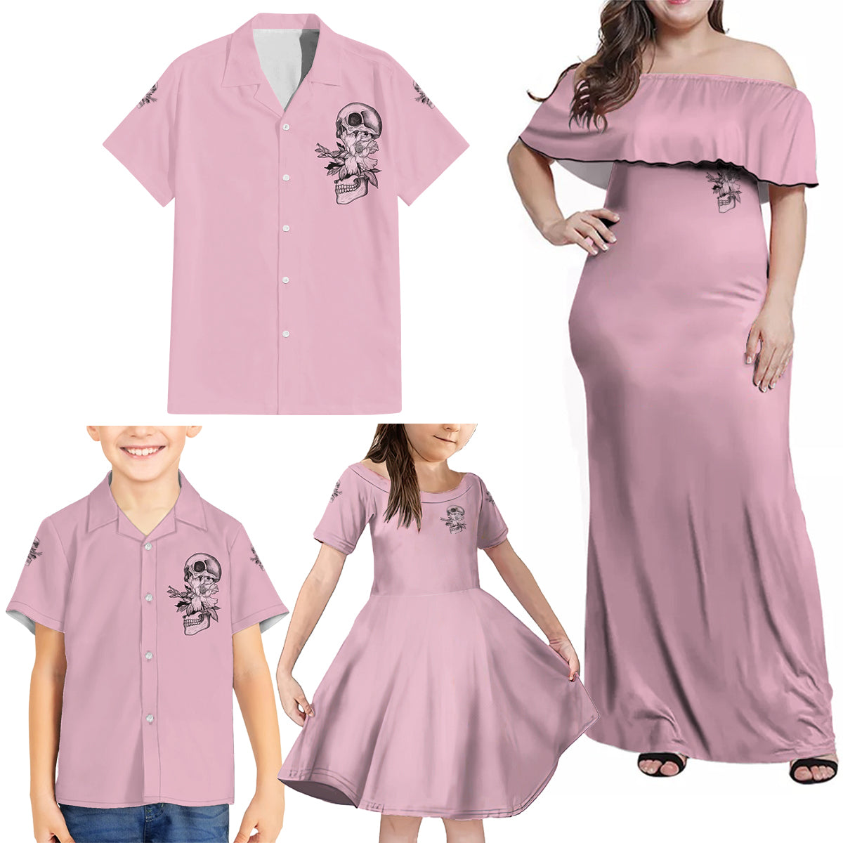 The Good Girl In Me Got Tired Skull Family Matching Off Shoulder Maxi Dress and Hawaiian Shirt - Wonder Print Shop