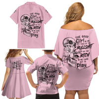 The Good Girl In Me Got Tired Skull Family Matching Off Shoulder Short Dress and Hawaiian Shirt - Wonder Print Shop
