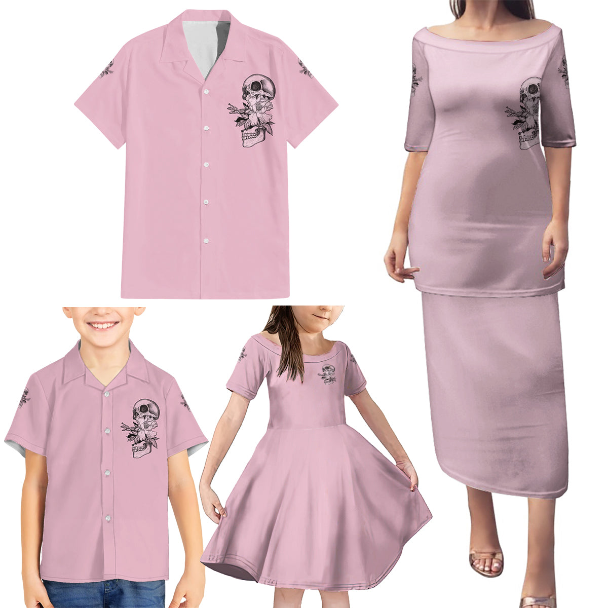 The Good Girl In Me Got Tired Skull Family Matching Puletasi Dress and Hawaiian Shirt - Wonder Print Shop
